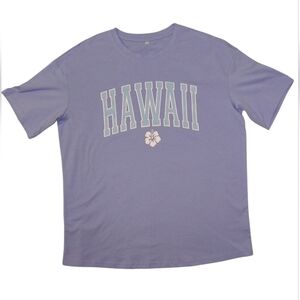 Hawaii Graphic T-Shirt Periwinkle Blue Tropical Hibiscus Flower Shrt Sleeve Sz M